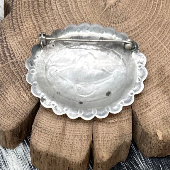 1930s Native American NAVAJO Sterling Silver Concho Pin  1930s Native American NAVAJO Sterling Silver Concho Pin Decorative Stampings